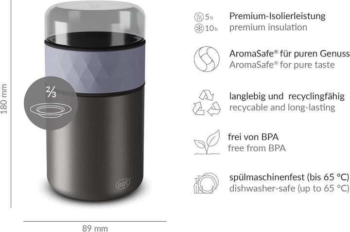 alfi ENDLESS FOOD MUG 500ml, lavender, Thermobehälter für Essen Edelstahl mit Snackpot, 3-teilig, Is