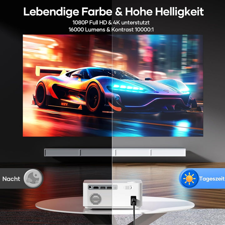 Mini Beamer Outdoor, Elektrischer Fokus 1080P FHD 300 ANSI Klein Tragbarer Beamer, 5G WiFi Bluetooth