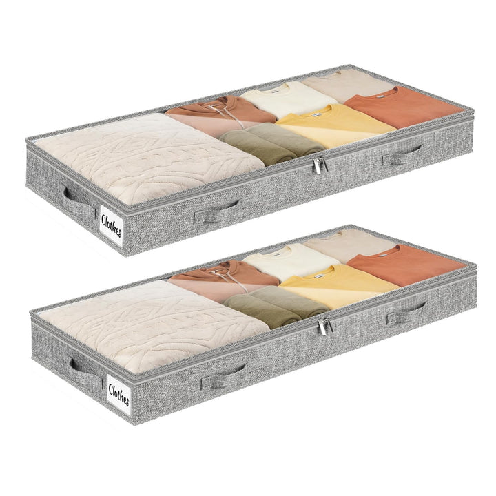 2 Stück Unterbett Aufbewahrungsbox,10cm hoch Unterbettkommode mit klarem Deckel, Faltbare Kleiderauf