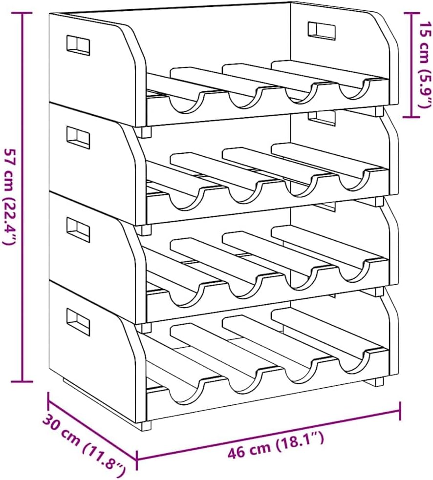 vidaXL 4X Weinregal Altholz 16 Flaschen Flaschenregal Weinständer Weinschrank