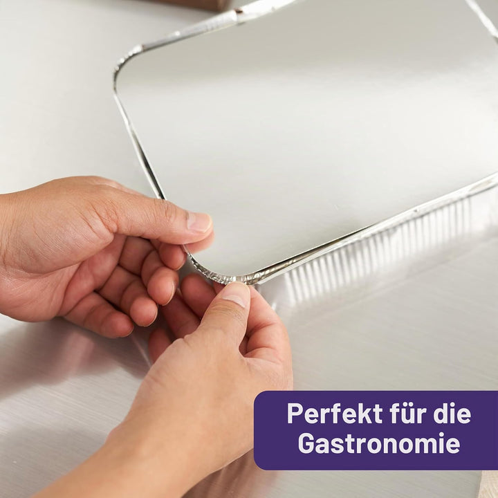MATANA 25 Aluschalen mit Deckel – 22×17 cm (1200 ml), 4,2 cm tief | Schwerlast-Aluminium Backofen- &