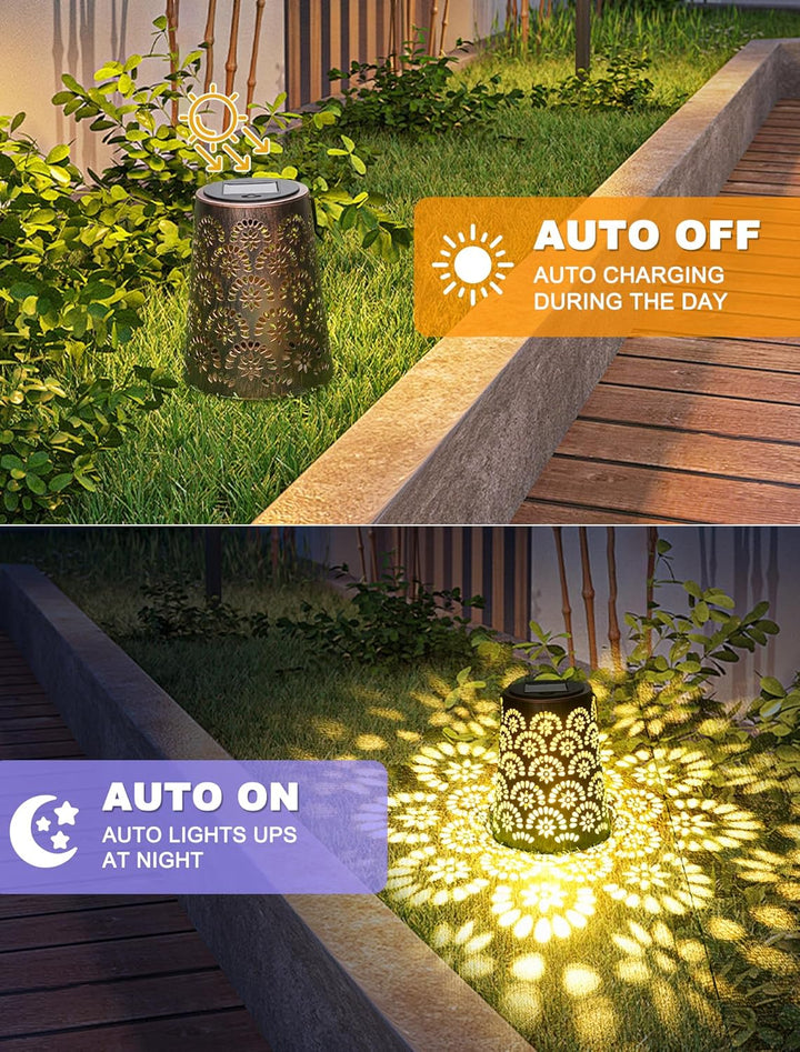 OUILA Solarlampen für Aussen, 2 Stück Wetterfeste Metall Gartenleuchte mit IP65 Schutz, Dekorative H