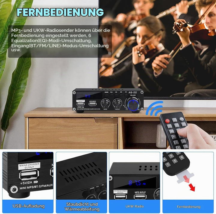 Bluetooth HiFi-Verstärker-AS-22 2.0 Kanäle Mini Stereo-Audioverstärker 40W x 2 Class D Digitale Powe
