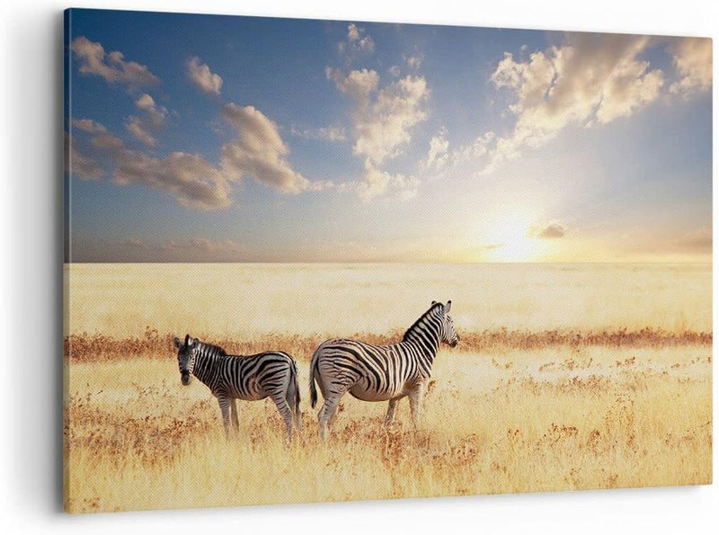 Bilder auf Leinwand 100x70cm Leinwandbild Zebra tier gestreift savanne Gross Wanddeko Bild Schlafzim