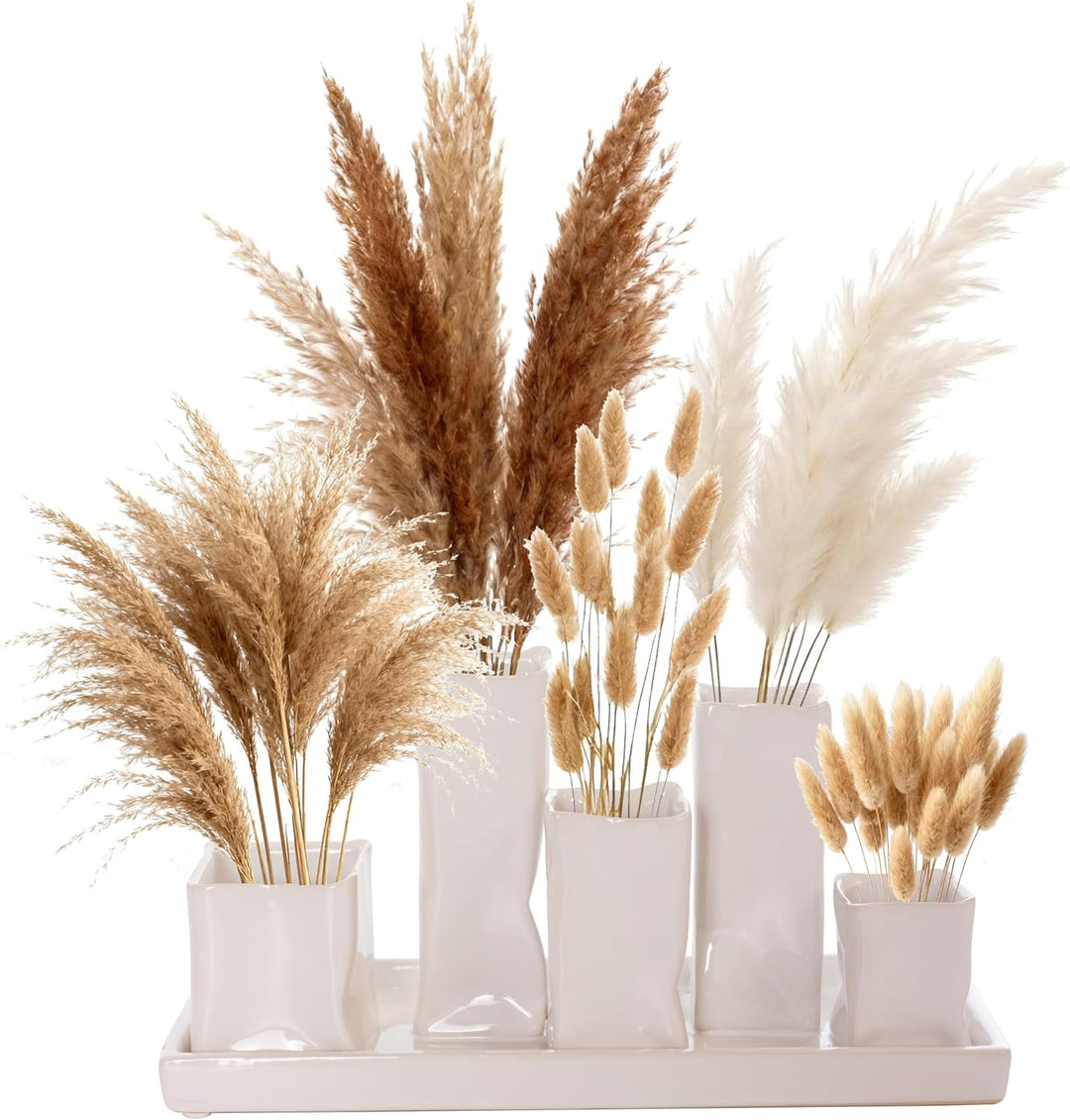 Jinfa Handgefertigte kleine Keramik Deko Blumenvasen Set aus 5 Vasen in weiss 5 Vasen Weiss, 5 Vasen