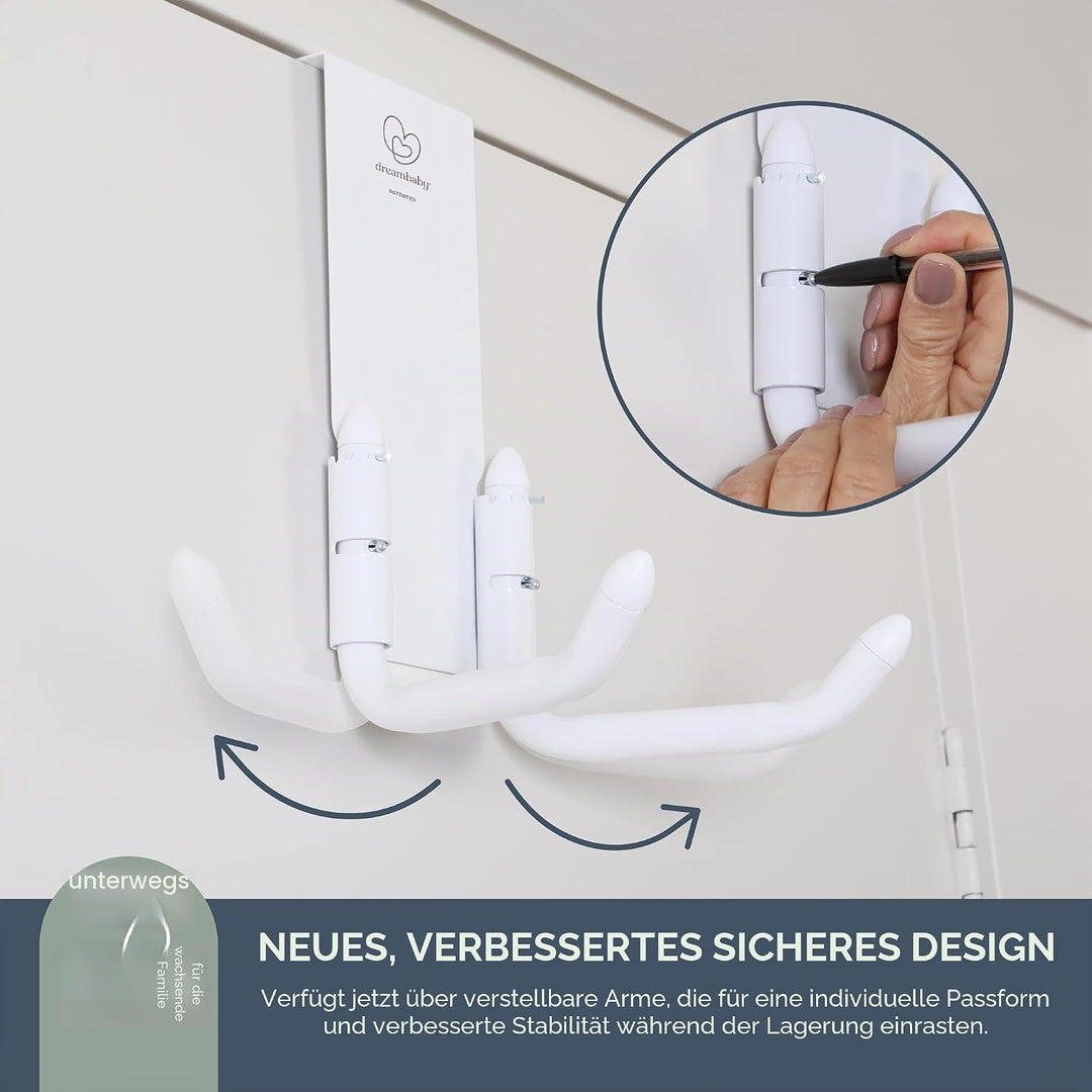 Dreambaby Strollerbuddy STROLLAWAY® - Haken für die Lagerung von Kinderwagen/Buggys (Farbe: Weiss)