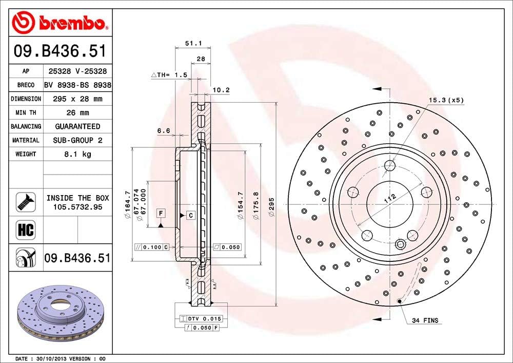 Brembo 09.B436.51 Vordere Bremsscheibe mit UV Lackierung, Anzahl 2