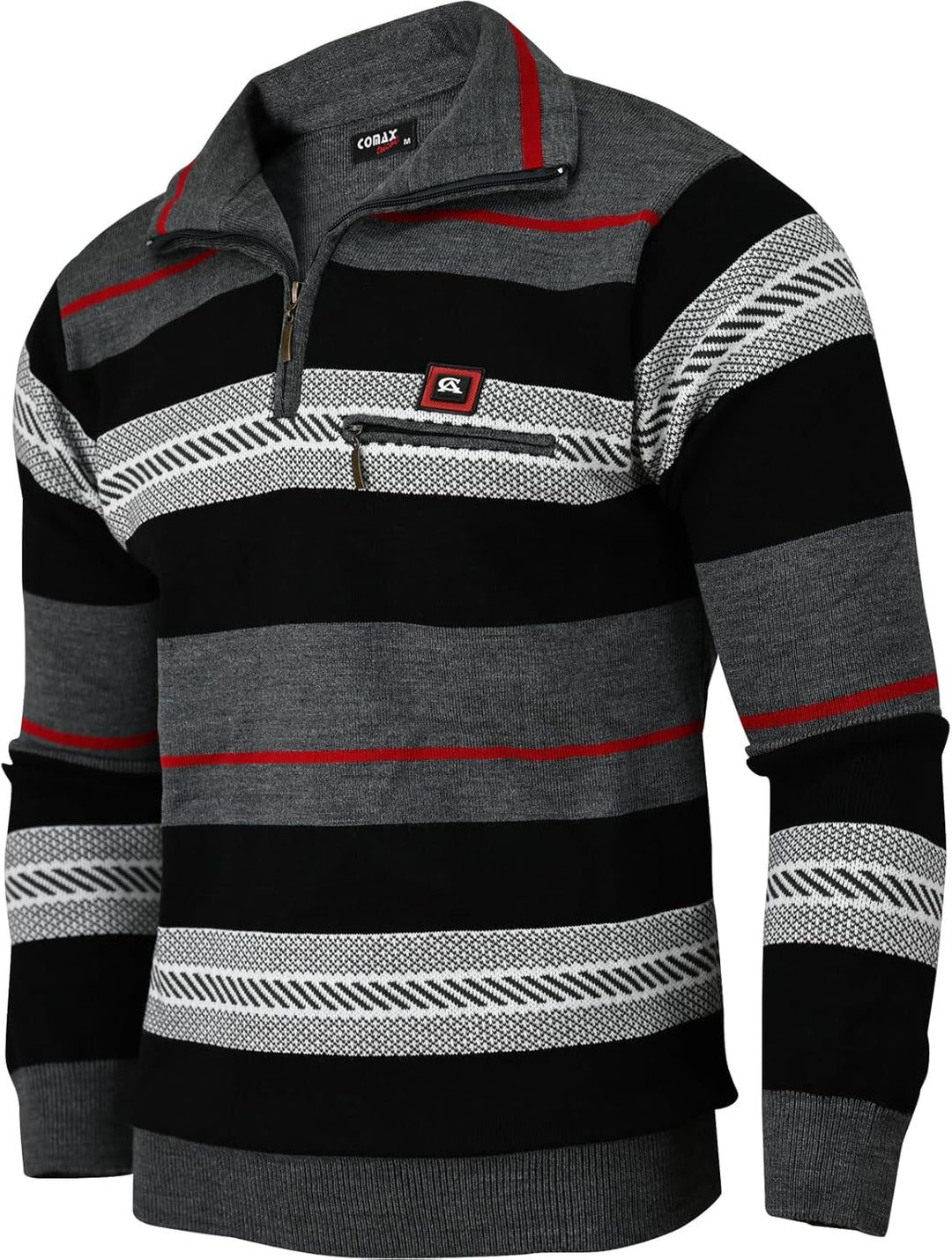Soltice Herren Langarm Sweatshirt mit Brusttasche, Gestreifter Strickpullover mit Kragen, Meliert, W