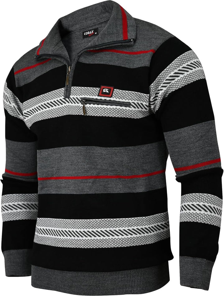 Soltice Herren Langarm Sweatshirt mit Brusttasche, Gestreifter Strickpullover mit Kragen, Meliert, W