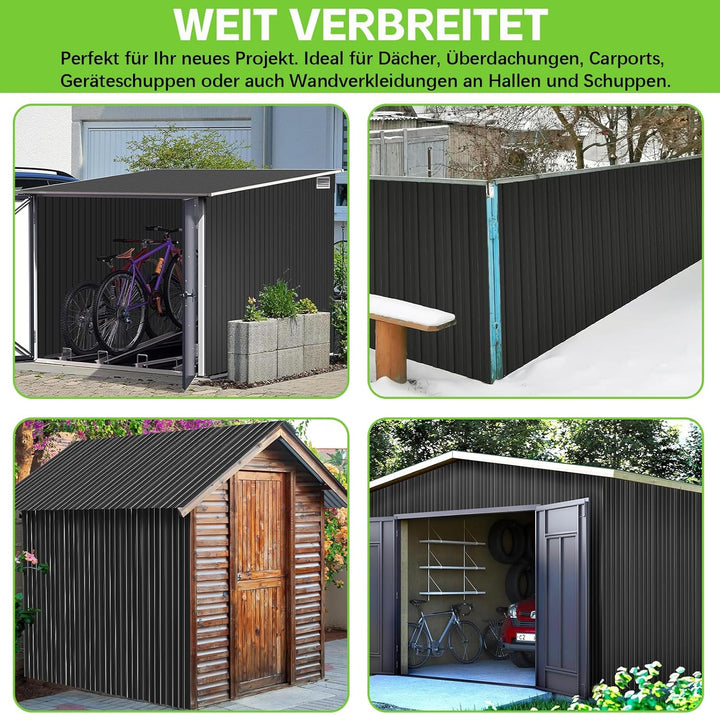 Profilblech Trapezblech 12er Set, 115x45cm (6,21m²) Dachplatten Wellblechplatten, Schwarz Verzinkt M