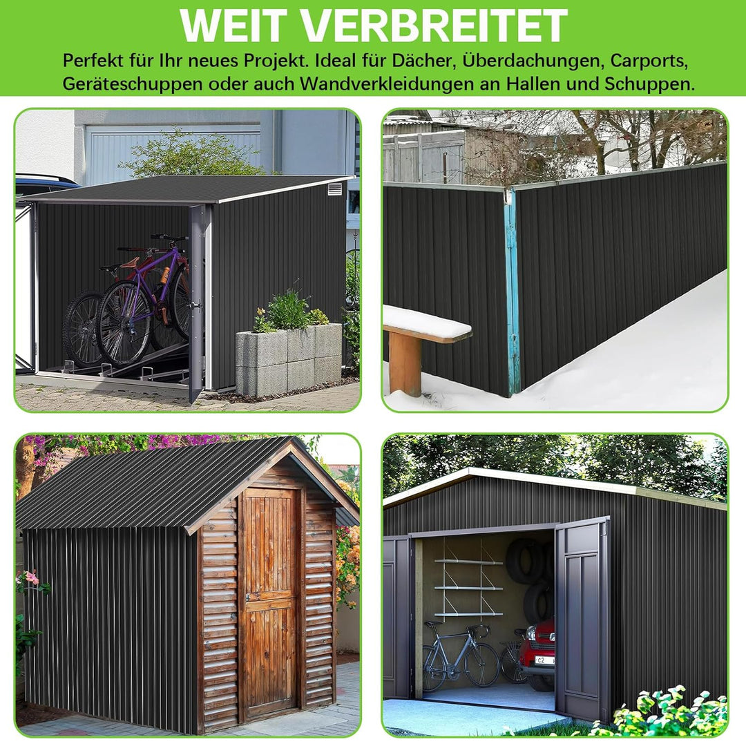 24er Set Profilblech Trapezblech, 115x45cm (12,42m²) Verzinkt Metall Dachplatten Wellblechplatten mi