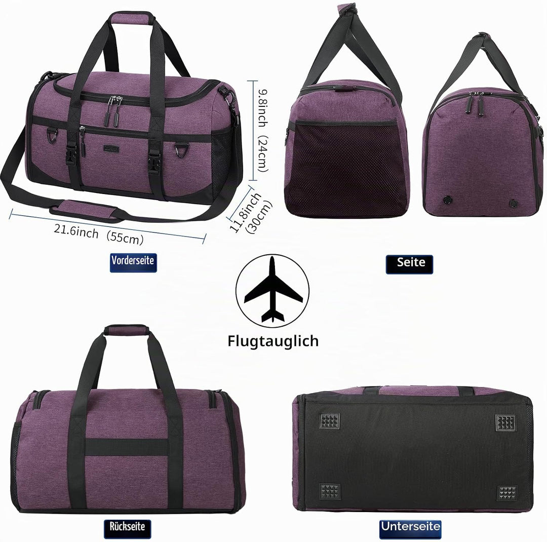 Lubardy Sporttasche Reisetasche Gross 40L Wasserdicht mit Sporthandtuch Schuhfach Nassfach Weekender