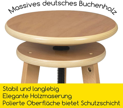 MEEDEN Zeichenhocker mit Verstellbarer Höhe, Arbeitshocker aus Holz,Künstlerhocker,Barhocker aus Hol