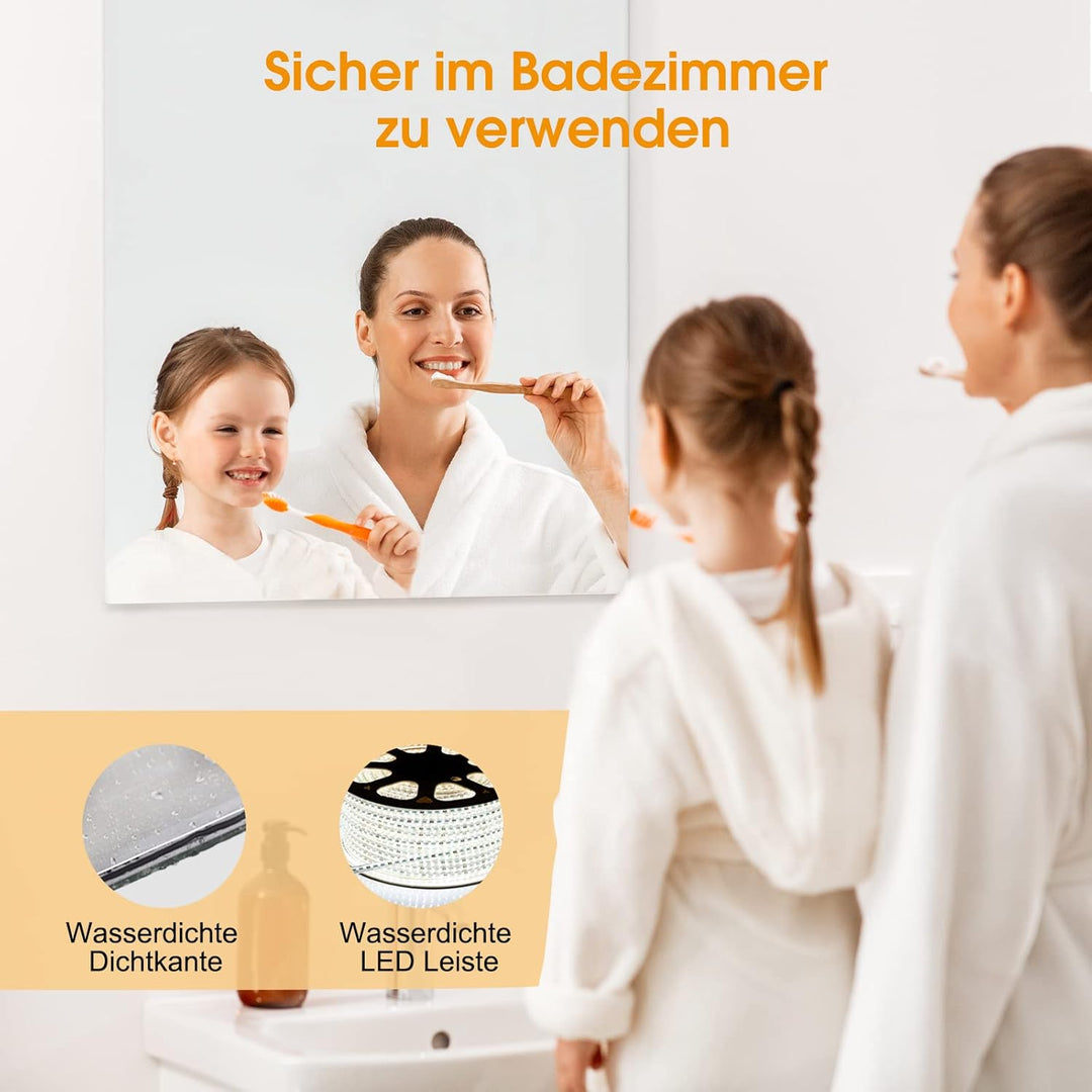 Infrarotheizung Spiegel mit LED Beleuchtung 450 Watt - Spiegelheizung Infrarot - Badspiegel 80x60 CM