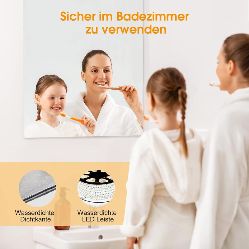 Infrarotheizung Spiegel mit LED Beleuchtung 450 Watt - Spiegelheizung Infrarot - Badspiegel 80x60 CM
