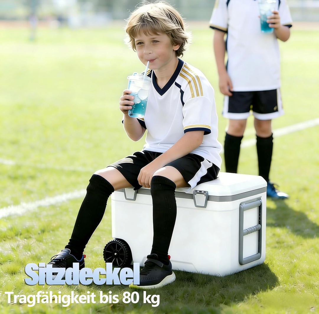 WISD 45L Kühlbox mit Rollen und Griff – Grosse Camping Kühlbox mit Metallverschlüssen & Ablaufstopfe