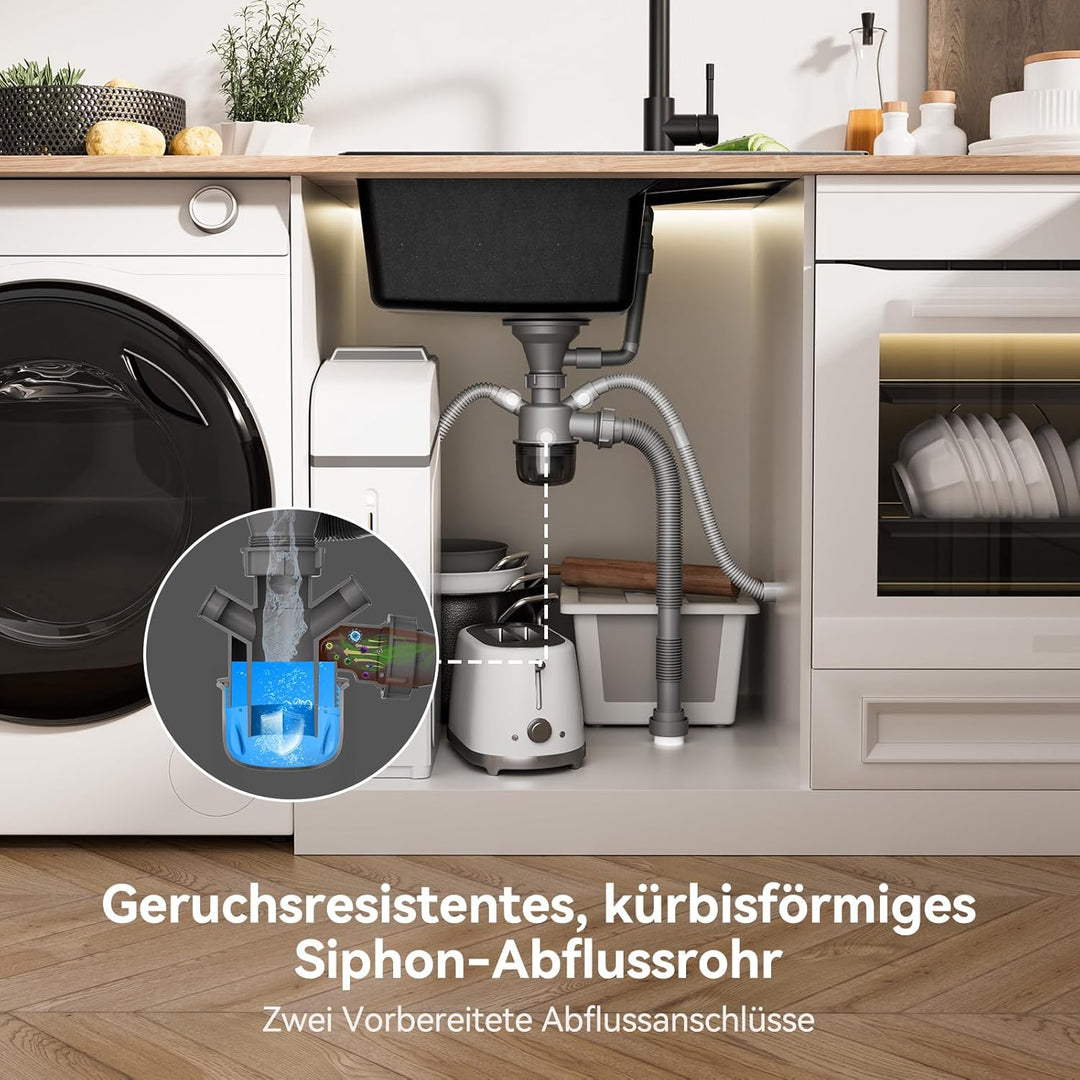 CECIPA Spüle Küche 65 x 45 cm mit Küchenarmatur Ausziehbar, Granitspüle, Küchenspüle ab 40 cm breite