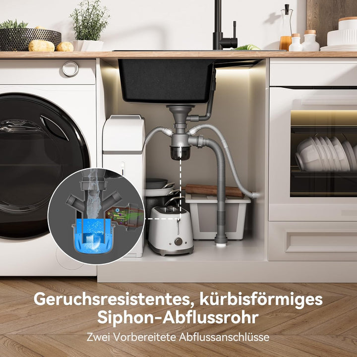 CECIPA Spüle Küche 65 x 45 cm mit Küchenarmatur Ausziehbar, Granitspüle, Küchenspüle ab 40 cm breite