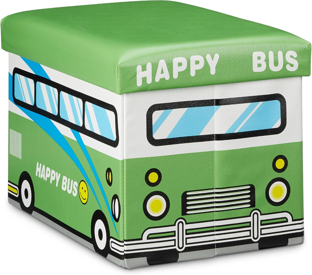 Relaxdays Faltbare Spielzeugkiste Happy Bus HBT 32 x 48 x 32 cm stabiler Kinder Sitzhocker als prakt