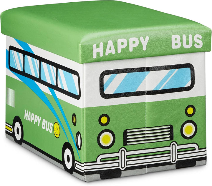 Relaxdays Faltbare Spielzeugkiste Happy Bus HBT 32 x 48 x 32 cm stabiler Kinder Sitzhocker als prakt