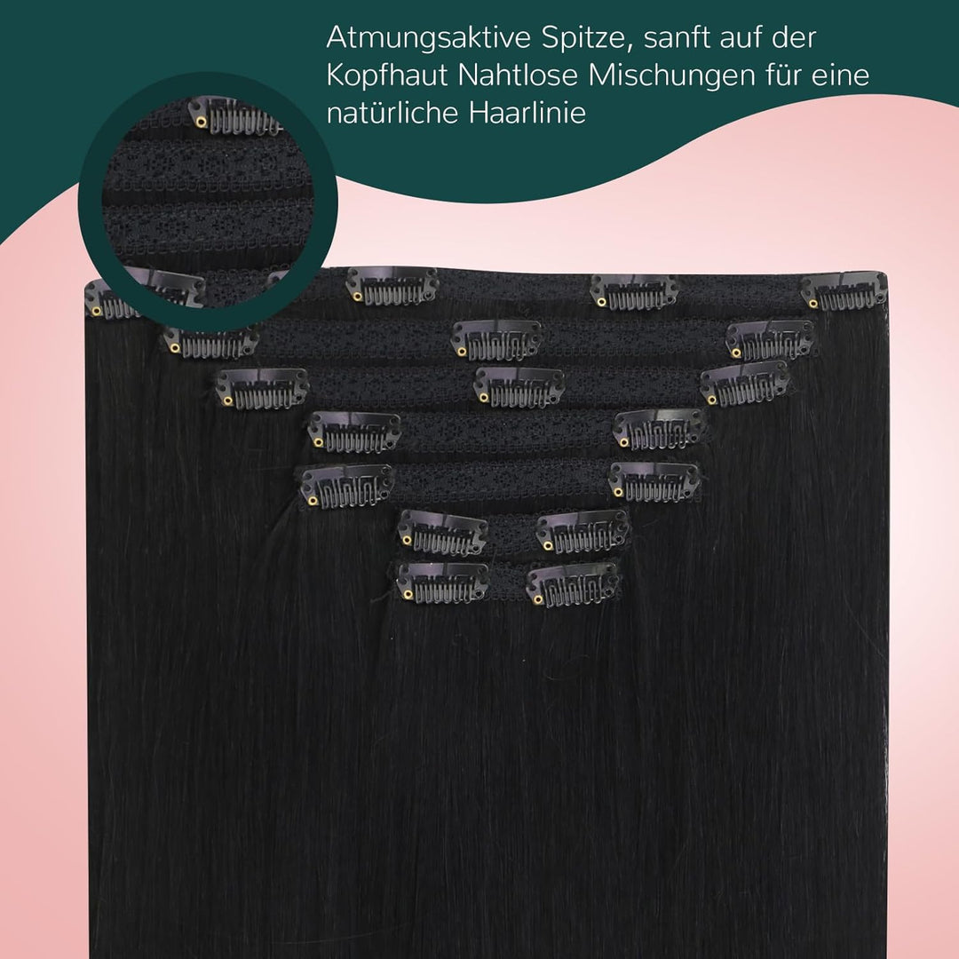 Easyouth Schwarz Clip in Extensions Echthaar Remy Extensions Clip in Echthaar Schwarz Echthaar Exten