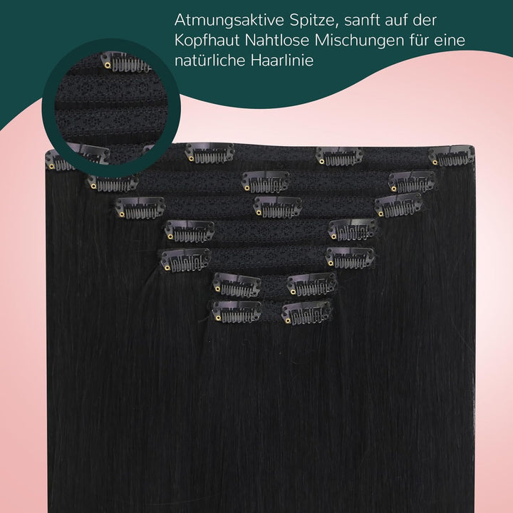 Easyouth Clip in Extensions Echthaar Schwarz Remy Extensions Clip in Echthaar 12 Zoll 70g Haarverlan