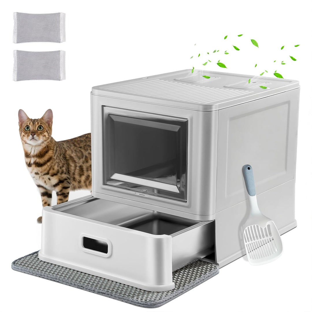 Marchul Katzentoilette, Geschlossene Katzentoilette aus Edelstahl mit Deckel und Schublade, für Wohn