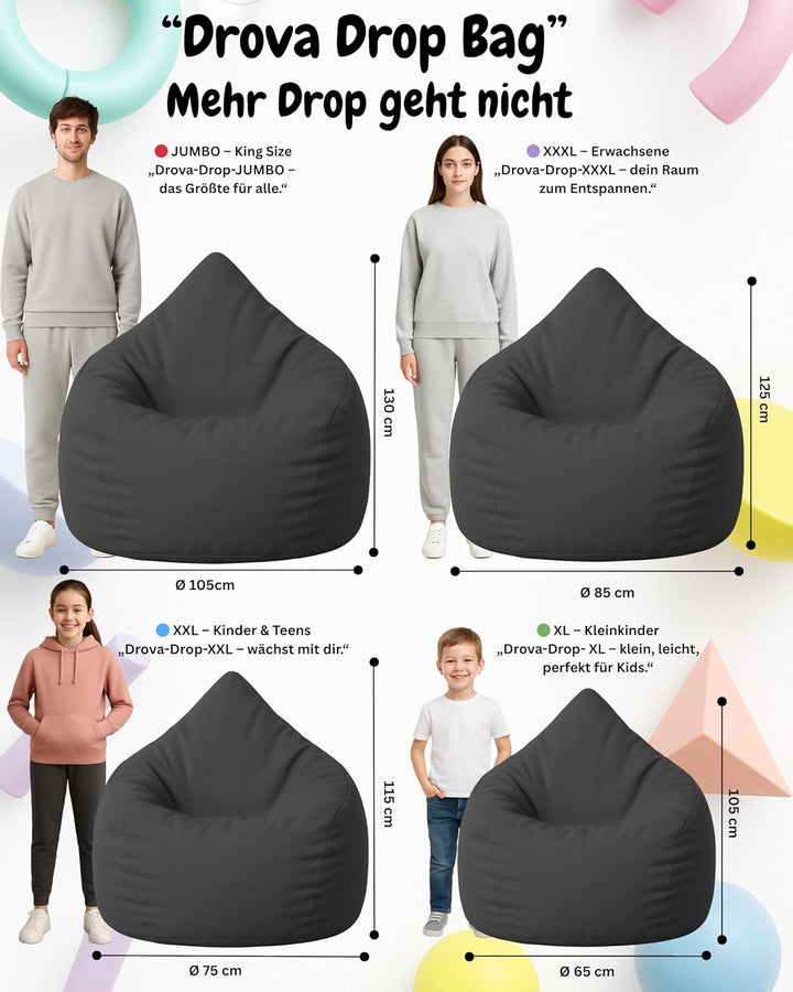 PATCH HOME Patchhome Sitzsack Tropfenform mit Reissverschluss Nachfüllbar - für In &amp; Outdoor - mit S