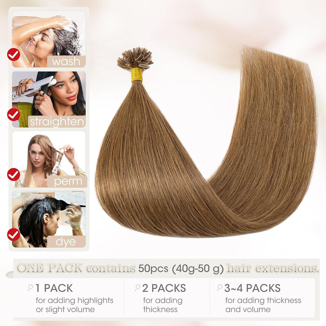Elailite Bonding Extensions Echthaar Haarverlängerung Haarverlängerung Keratin 100% Remy Haar 1g Pro