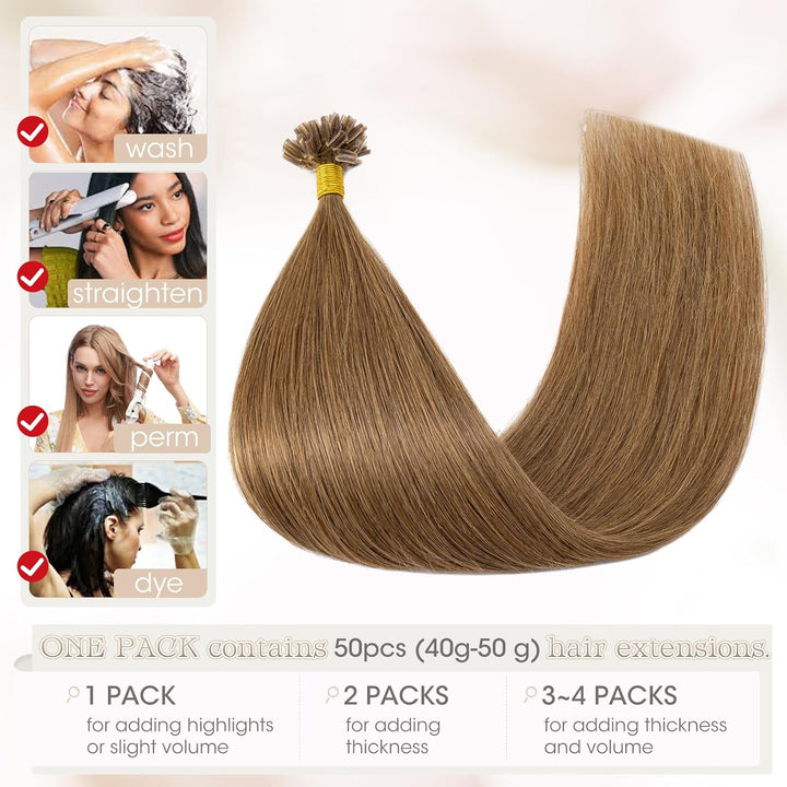 Elailite Bonding Extensions Echthaar Haarverlängerung Haarverlängerung Keratin 100% Remy Haar 1g Pro