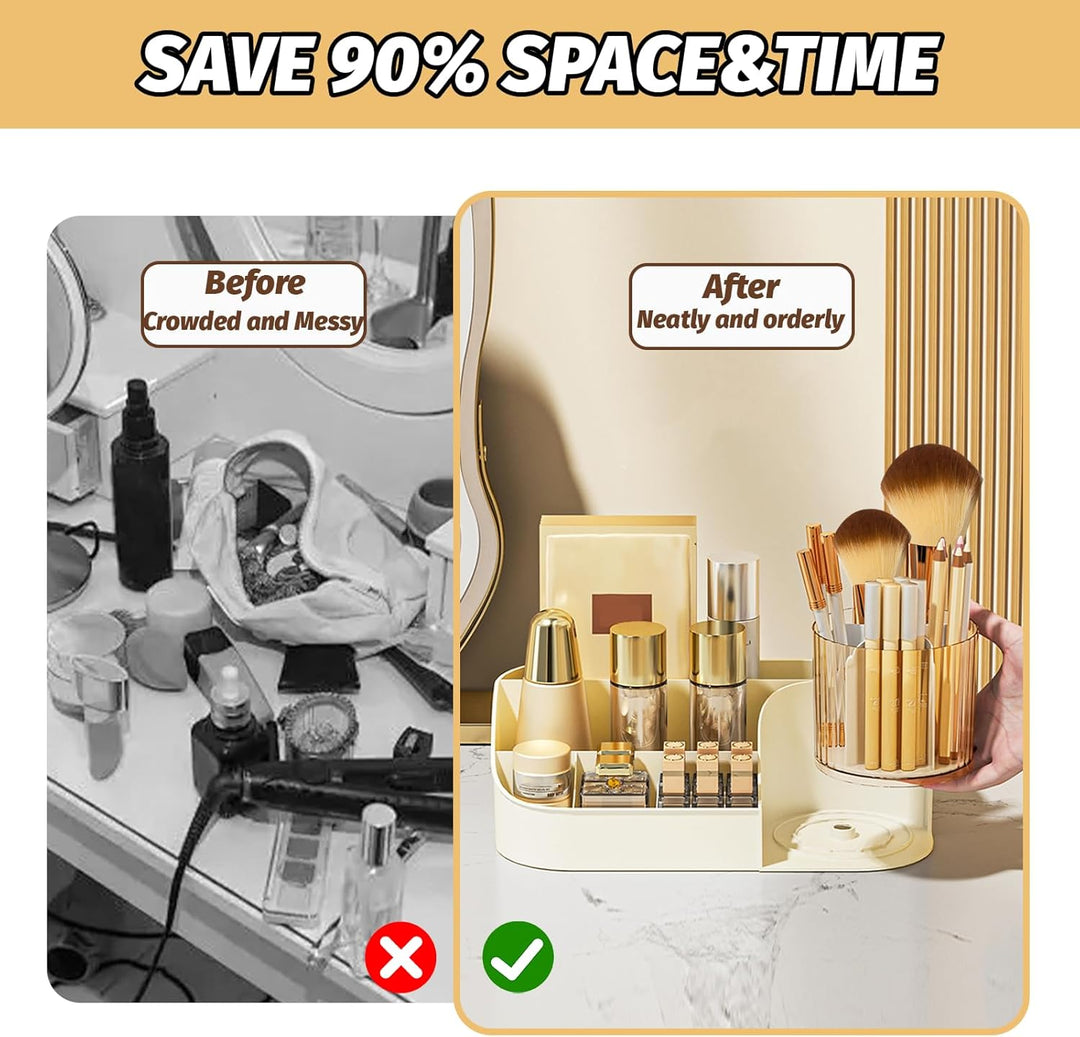 DASITON Make Up Organizer, 360° Drehbarer Make Up Pinselhalter, Kosmetik Aufbewahrung für Schminke,