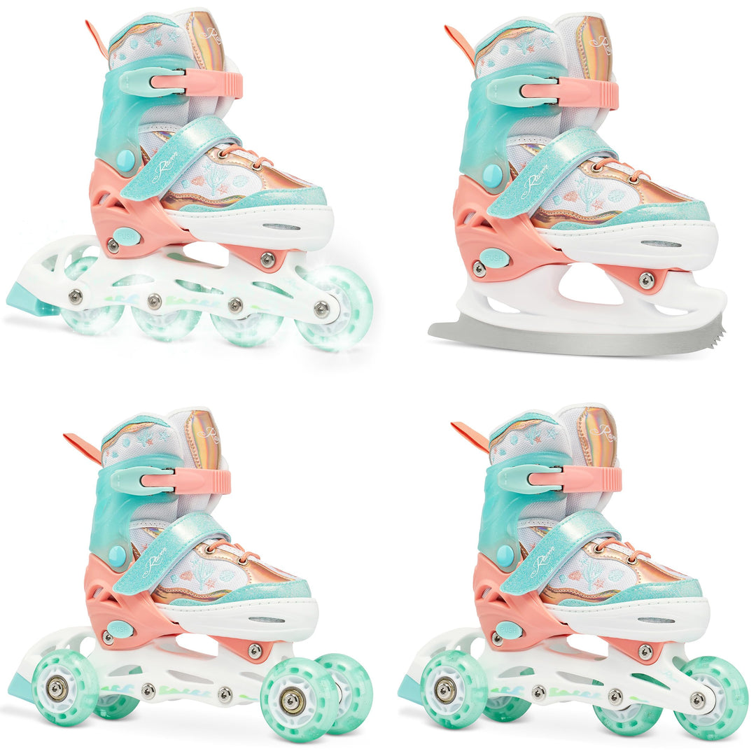 RAVEN 4in1 Inline Skates Triskates Rollschuhe Schlittschuhe Inliner für Kinder Mädchen verstellbar 3