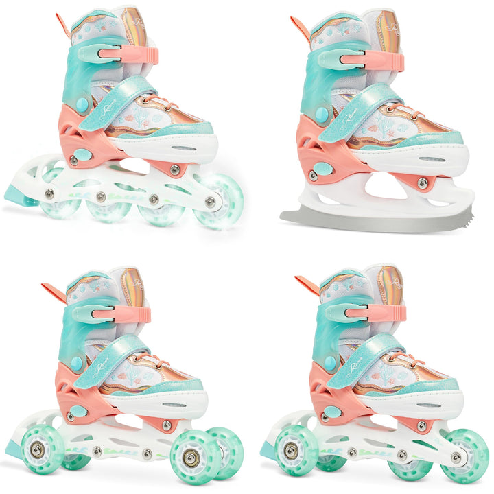 RAVEN 4in1 Inline Skates Triskates Rollschuhe Schlittschuhe Inliner für Kinder Mädchen verstellbar 3