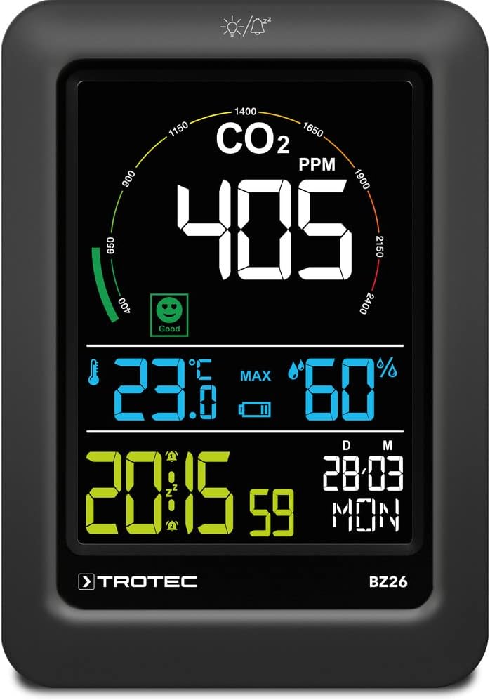TROTEC CO2 Messgerät BZ26 – Luftqualitätsmonitor – Messbereich 400 bis 5000 PPM, Lufttemperatur, rel