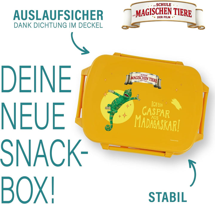 AWAVE Die Schule der Magischen Tiere Brotdose Kinder mit Fächern rPET Gelb Caspar Snackbox 1 L mit D