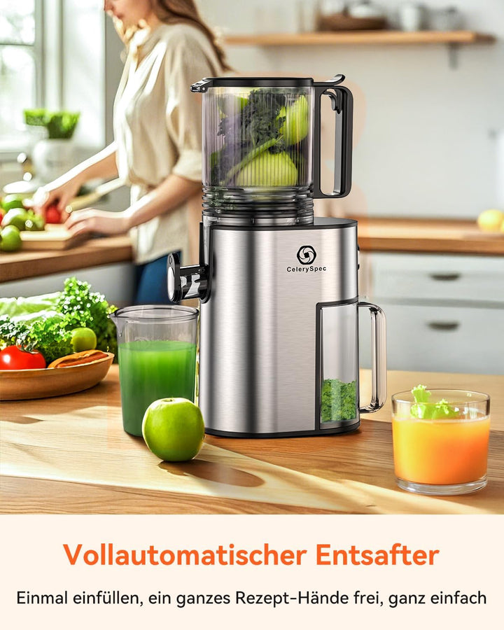 Slow Juicer Testsieger, Entsafter für Ganze Gemüse und Obst, Juicer Machine mit 130 mm Einfüllöffnun