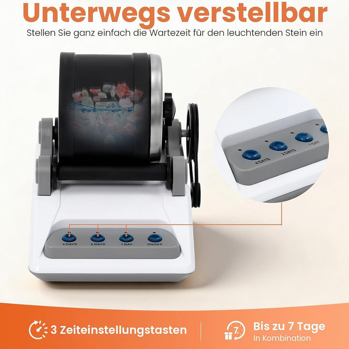 Rock Tumbler Kit, Starter Komplettes Steinpolierer Set, Rock Polierset mit 7-Tage-Timer DIY Edelstei