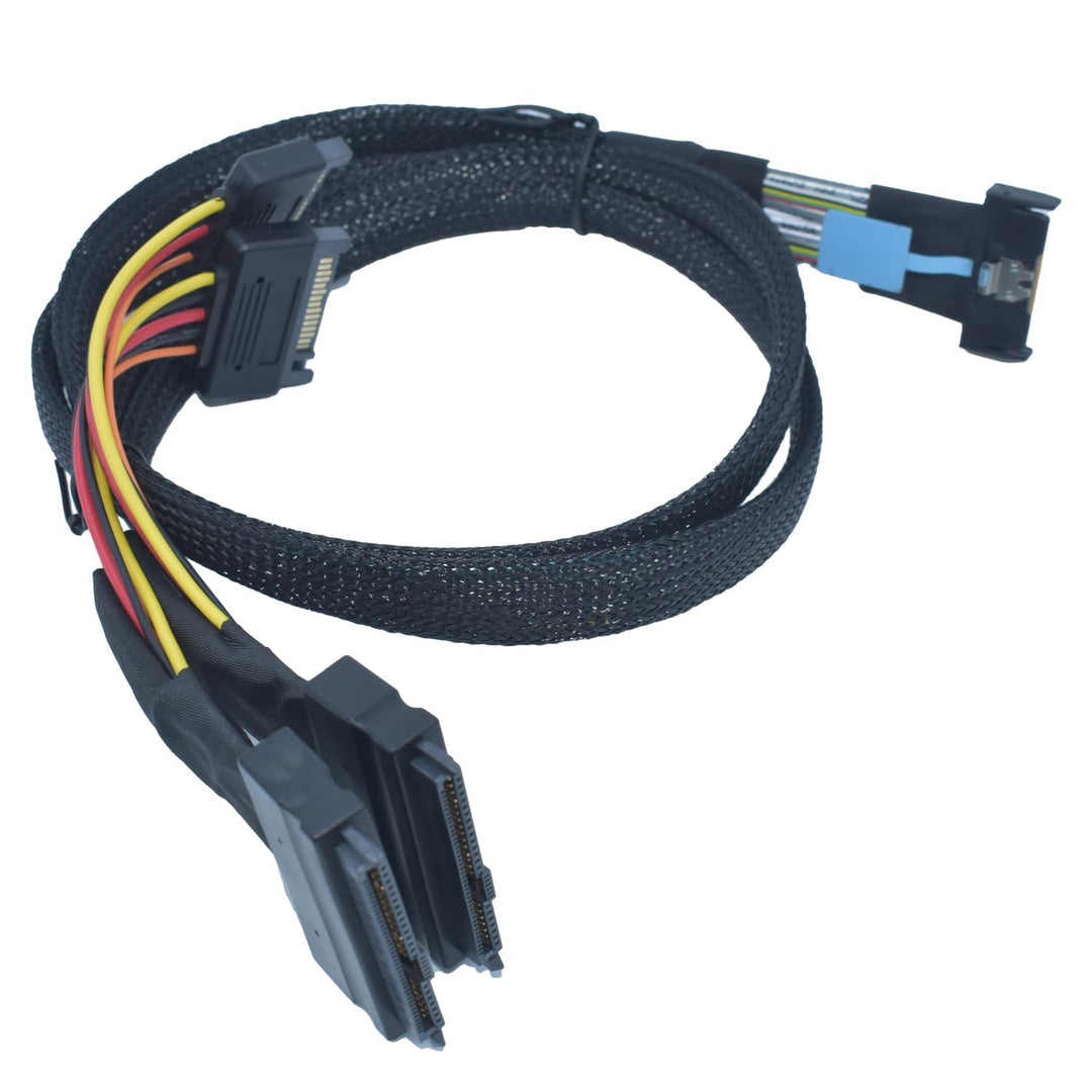 PCIe Gen5 MCIO x8 to 2 x SFF-8639 Kabel für U.2 NVMe SSD mit 15Pin SATA, 65 cm, 65 cm