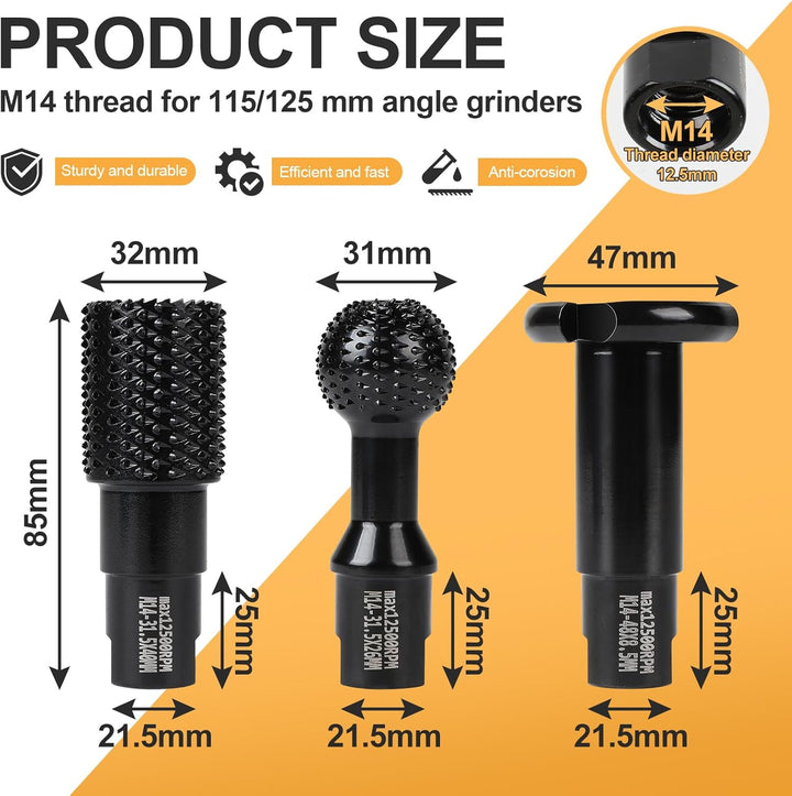 EFUTURETIME 3 tlg. Kugelfräser Holz Bohrmaschine M14 φ 31.5mm + 48mm Kugelraspel Holz für Winkelschl