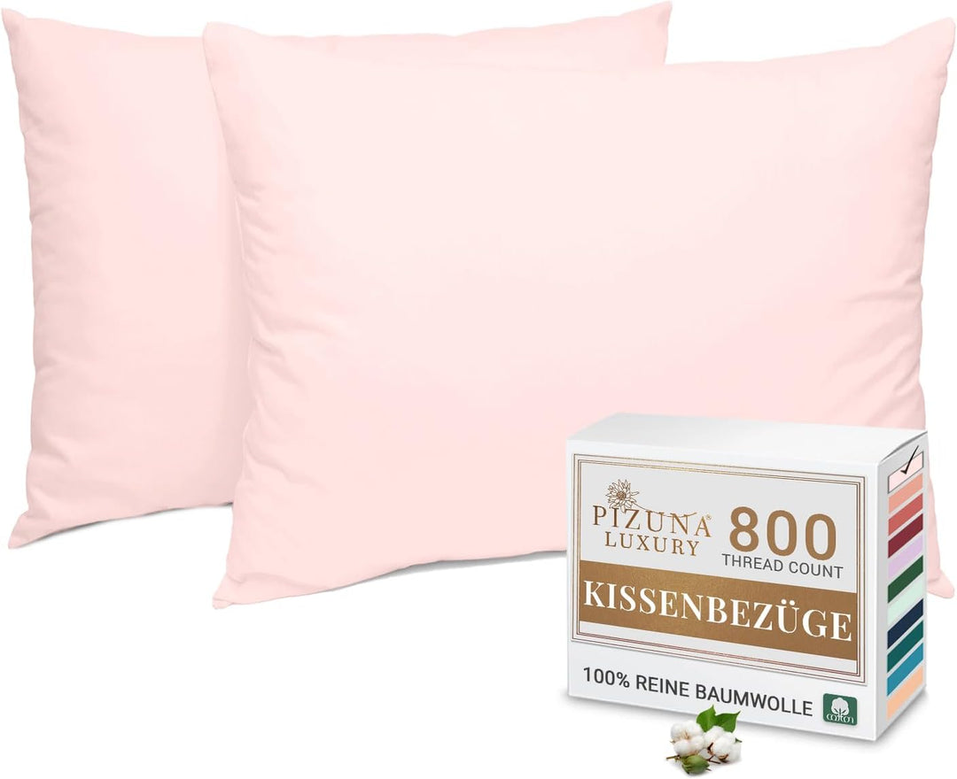Pizuna Luxuriöser Soft-Satin 2er Pack Kissenbezug 70 x 90 cm Helles Rosa, 800 Fadenzahl Baumwolle Ki