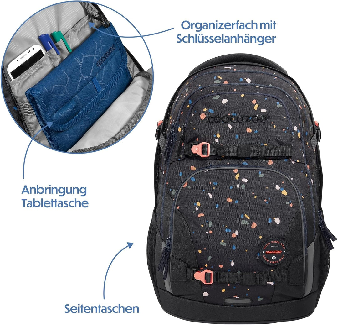 coocazoo Schulrucksack Porter, Sprinkled Candy, schwarz-rosa, ergonomischer Tornister, höhen- & grös