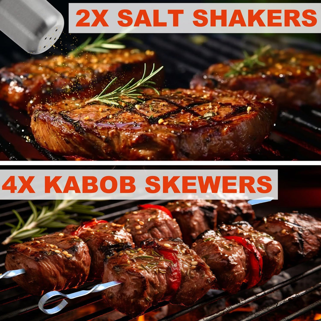 N NOBLE FAMILY Premium Grillzubehör Set mit Bambusmaserung Glatter Griff - 30PCS Edelstahl Grill Set