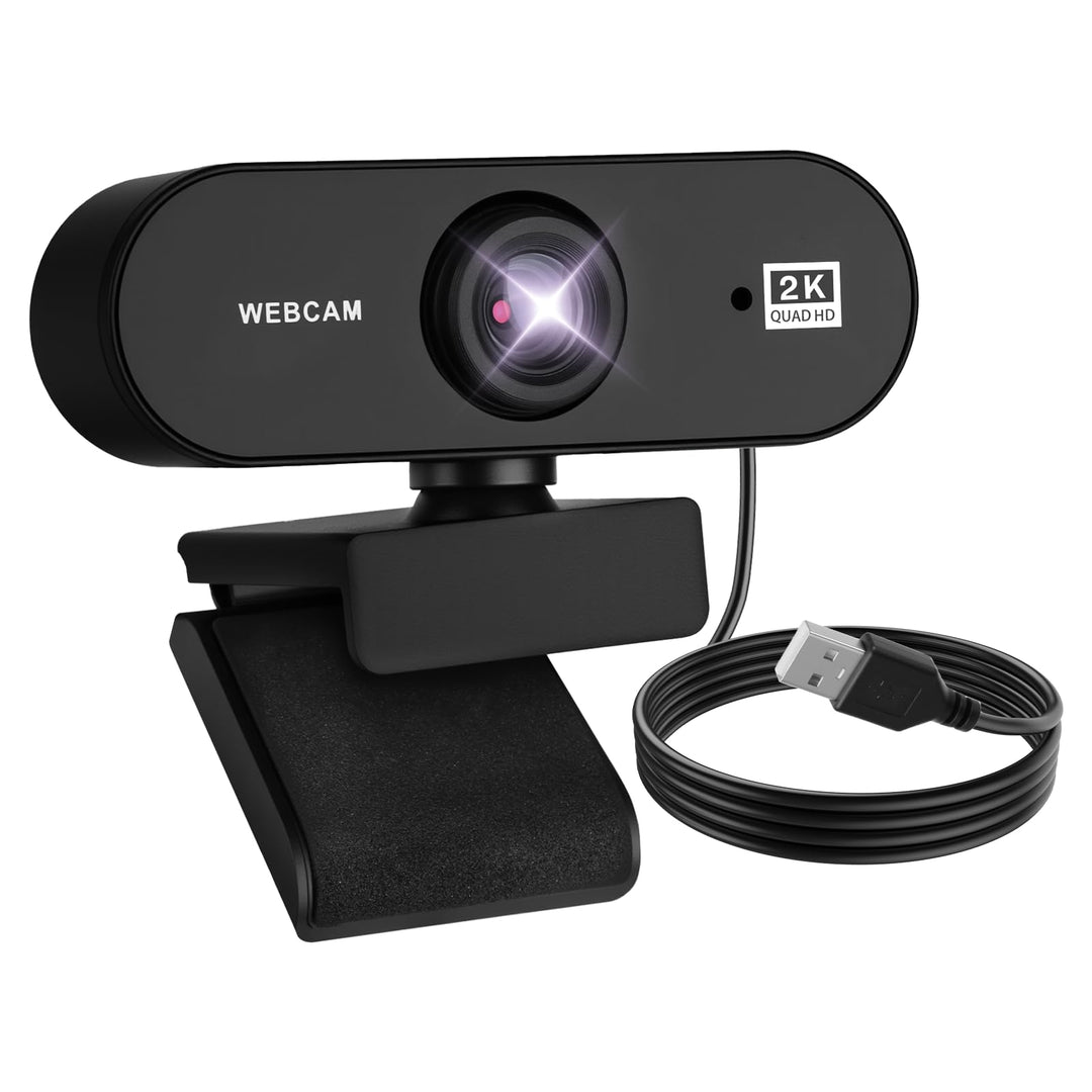 Webcam 2K 30FPS, Full HD Kamera USB PC Micro Winkel Verstellbar 80°Sichtfeld Plug and Play für Compu
