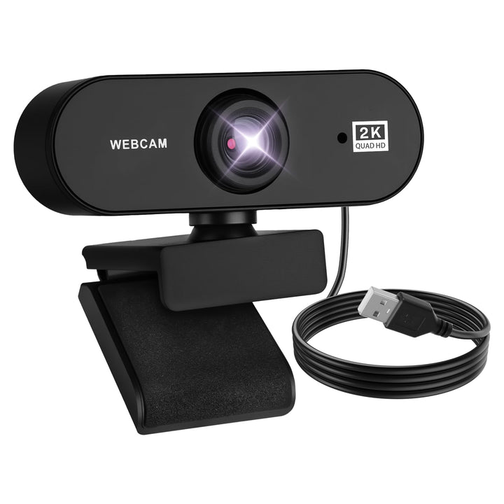 Webcam 2K 30FPS, Full HD Kamera USB PC Micro Winkel Verstellbar 80°Sichtfeld Plug and Play für Compu