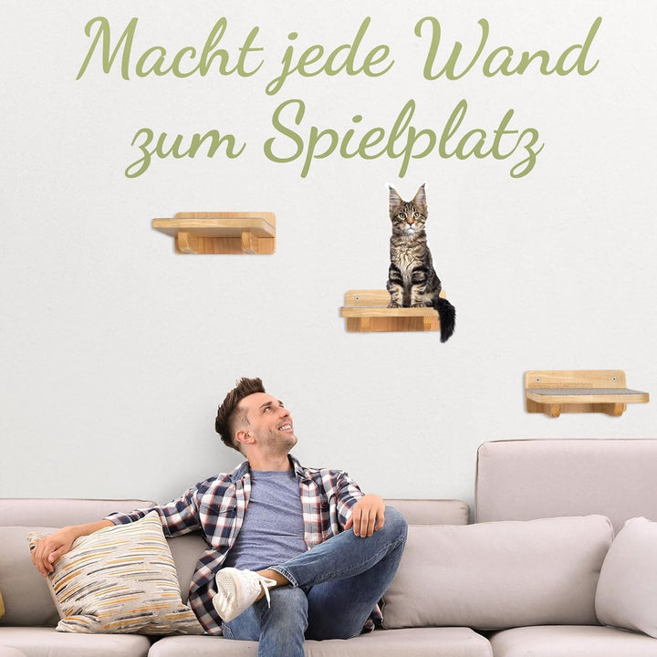 WOOWOOD® Kletterwand Katzen | Katzentreppen 3er-Set | Katzentreppe Wand | Katzen Kletterwand Set | K