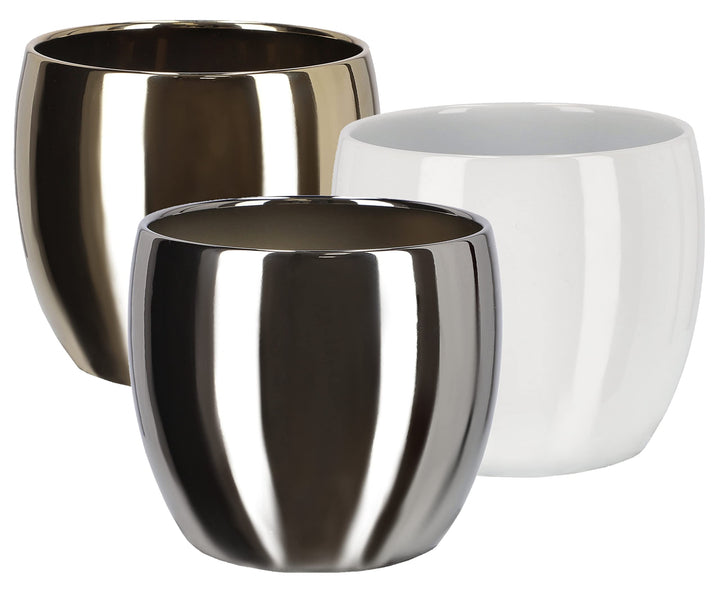 KOTARBAU® 3er Set Keramik-Blumentopf Übertopf für Blumen Pflanzen ⌀ 13 cm Weiss Silber Gold, ⌀ 13 Cm