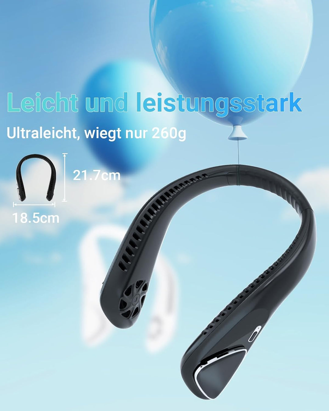Jialexin Tragbarer Nackenventilator, Hals Ventilator Wiederaufladbar mit 6000mah, Persönlicher Venti
