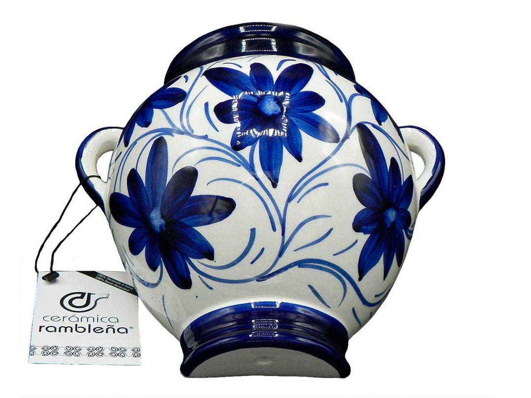 CERÁMICA RAMBLEÑA | Orza Hängetopf | Tontopf zum Aufhängen | Wandblumentopf | Blau und Weiss | 100%