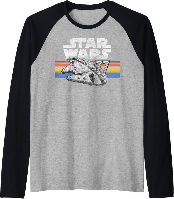 Star Wars Millennium Falcon 77 Retro Lines Logo Raglan