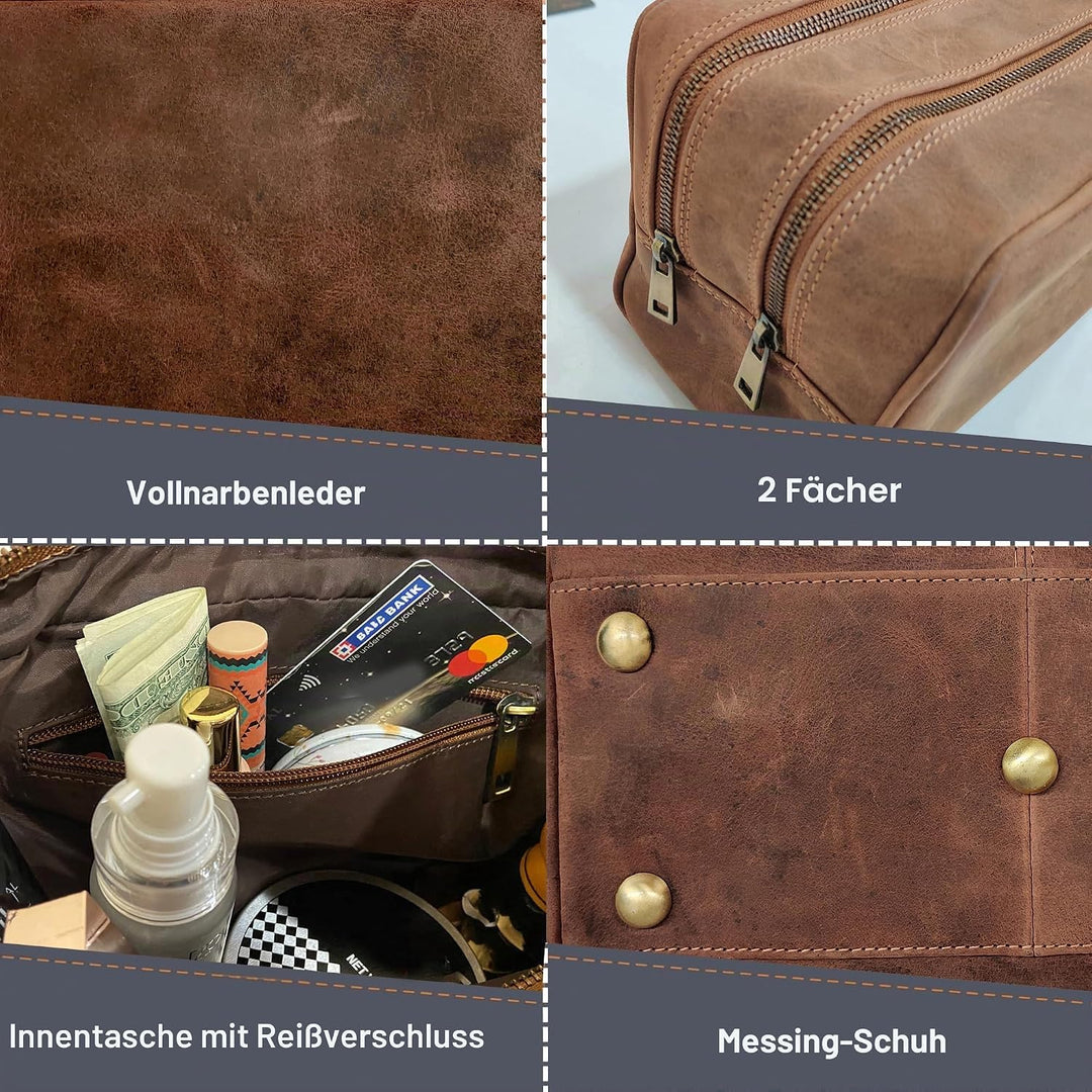 Rustic Town kulturtasche kulturbeutel Leder | Leather Toiletry Bag wash Bag | Leder Kosmetiktasche W
